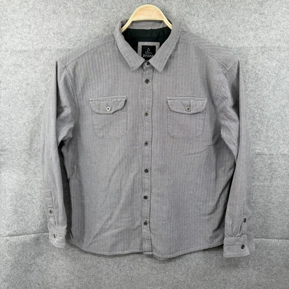 prAna Shirt Mens XX Large Gray Long‎ Sleeve Organic Cotton Button Up M23170384